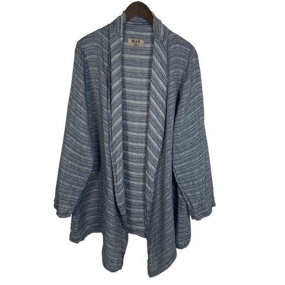 Flax Linen Women's M Zen Duster Jacket Navy Blue Stripe Oversized Lagenlook Boho - Picture 1 of 10